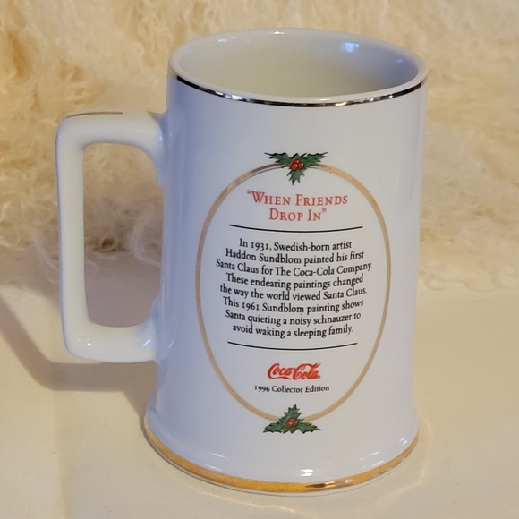 Coca Cola Christmas Mug VTG Collector Edition 1996 Sundblom When Friends Drop In - Picture 4 of 8